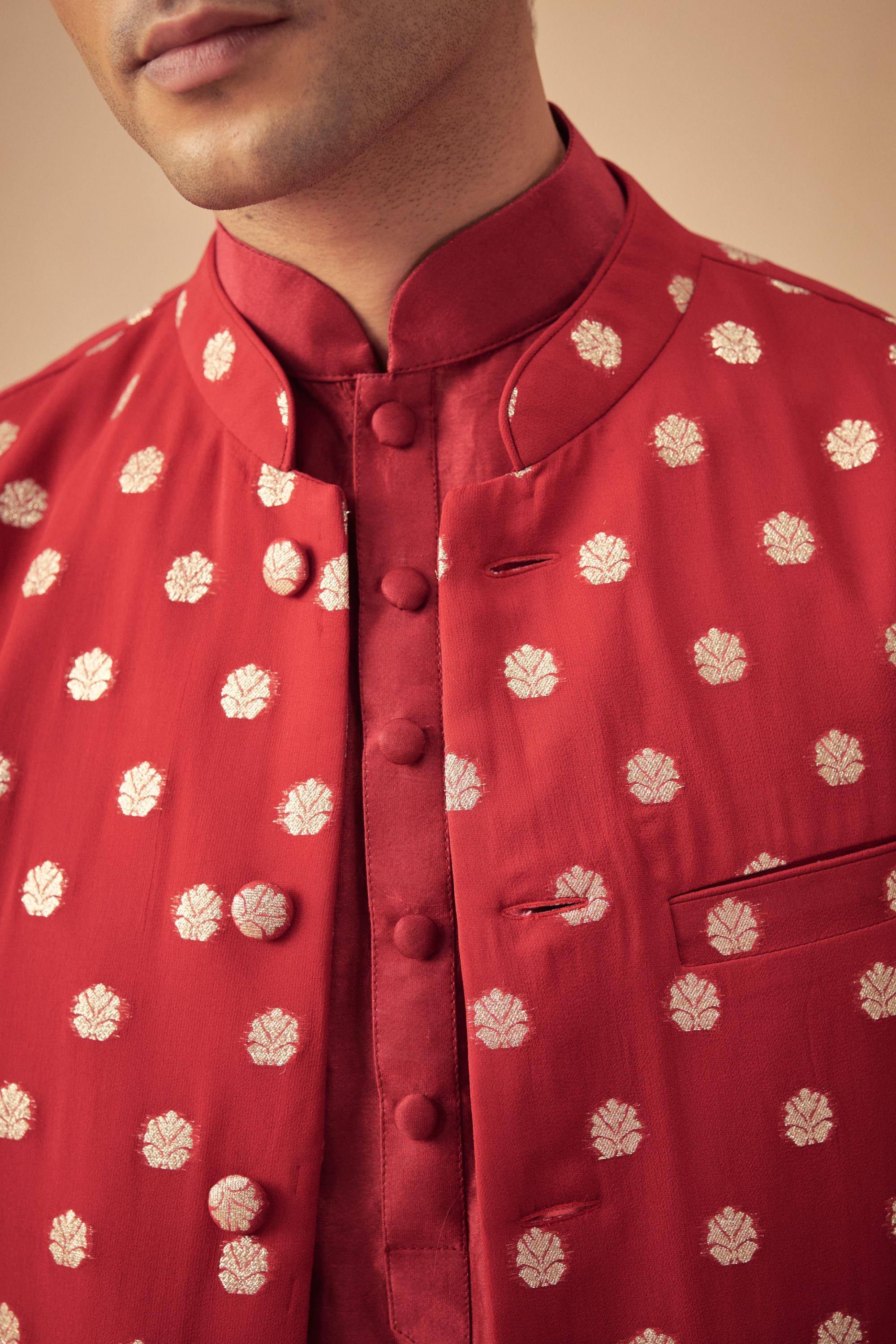 Red Kurta with Banarasi Bundi Set