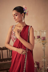 Red Satin Saree