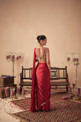 Red Satin Saree