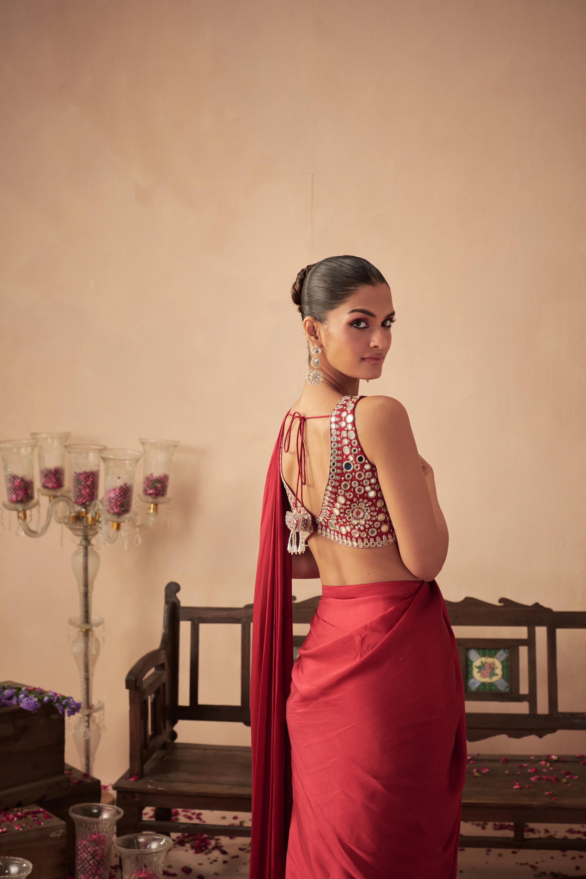 Red Satin Saree