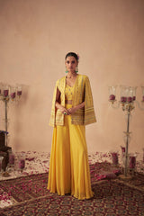 Yellow Vine Jacket with Palazzo and Bustier