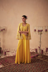 Yellow Vine Jacket with Palazzo and Bustier