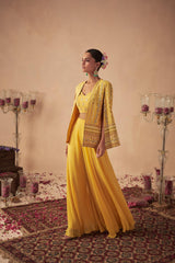 Yellow Vine Jacket with Palazzo and Bustier