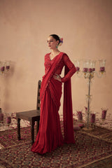 Red Pre-Draped Saree