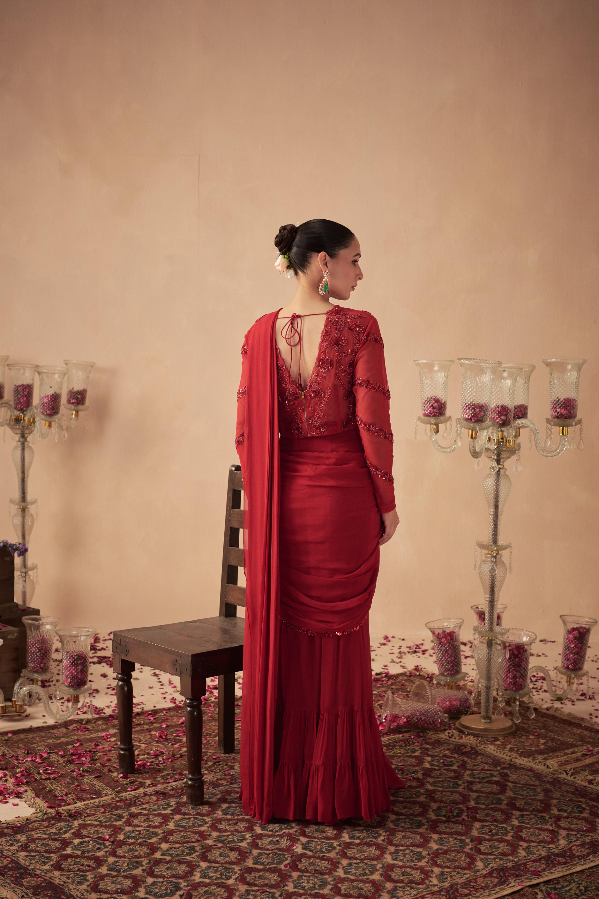 Red Pre-Draped Saree