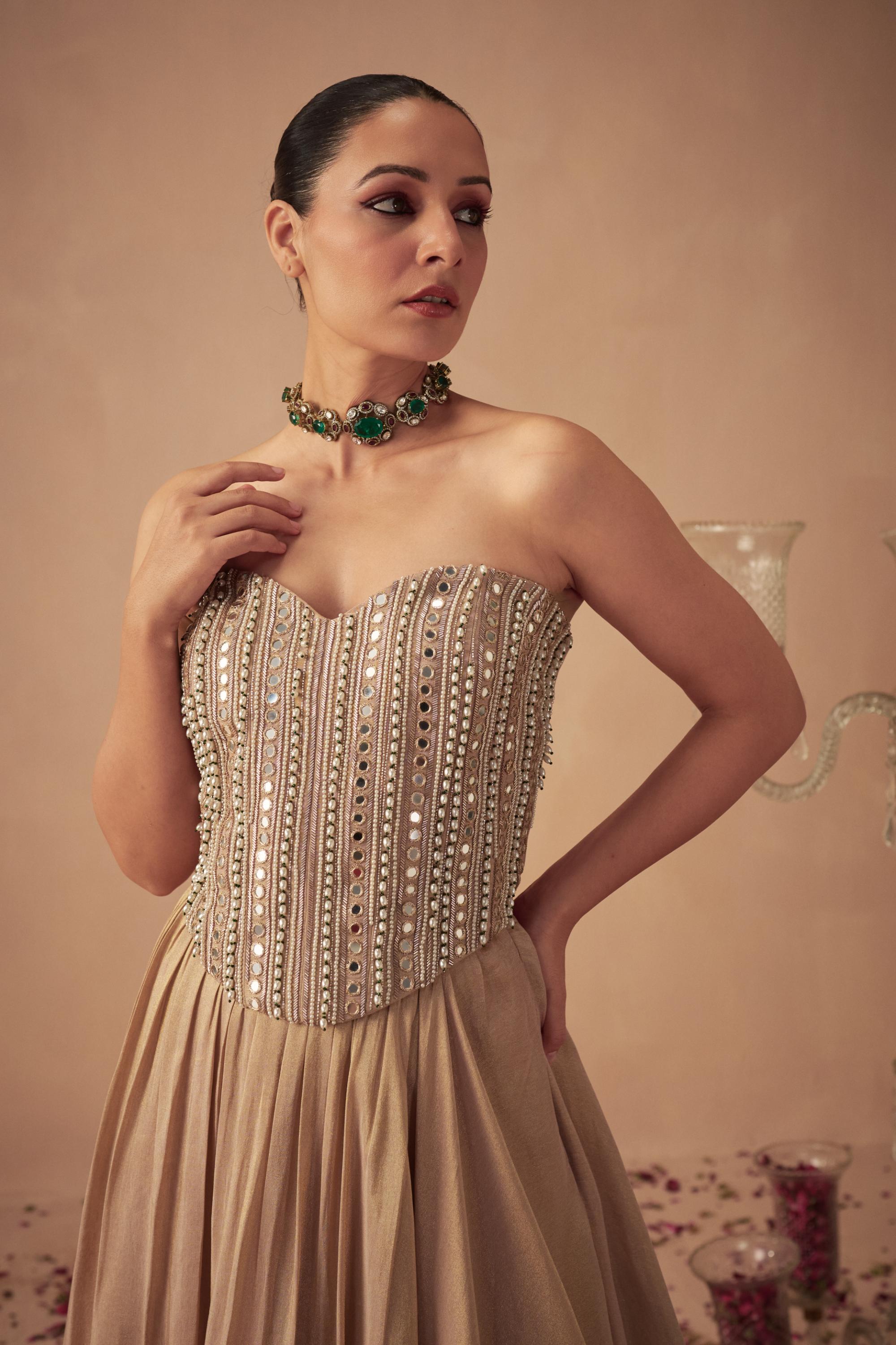 Rose Gold Lehenga with Corset