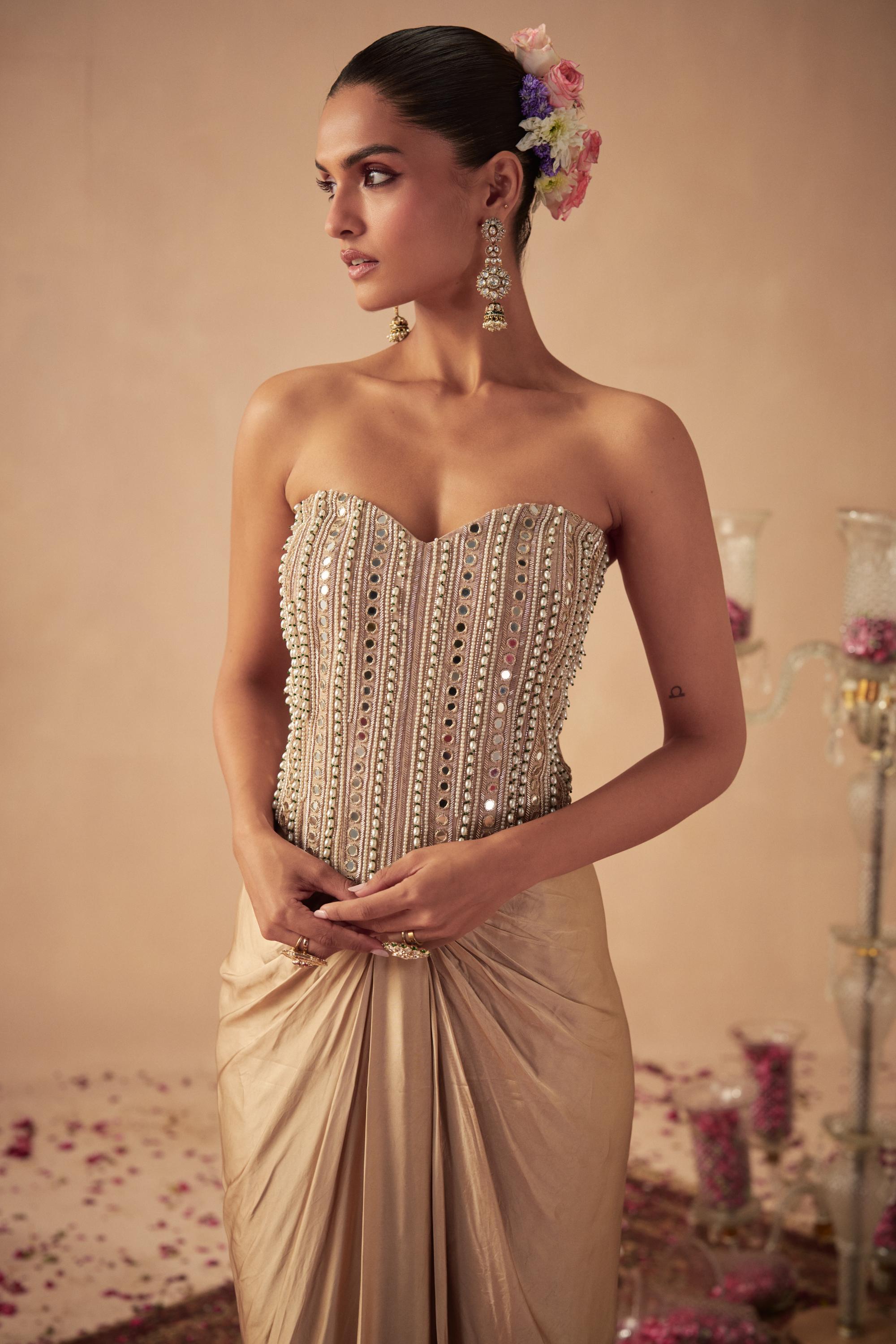 Rose Gold Corset with Draped Skirt