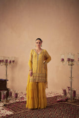 Yellow Vine Tiered Sharara Set