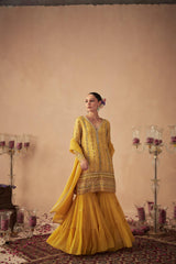 Yellow Vine Tiered Sharara Set