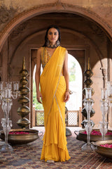 YELLOW PRE DRAPED SAREE SET
