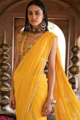 YELLOW PRE DRAPED SAREE SET