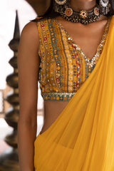YELLOW PRE DRAPED SAREE SET