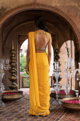 YELLOW PRE DRAPED SAREE SET