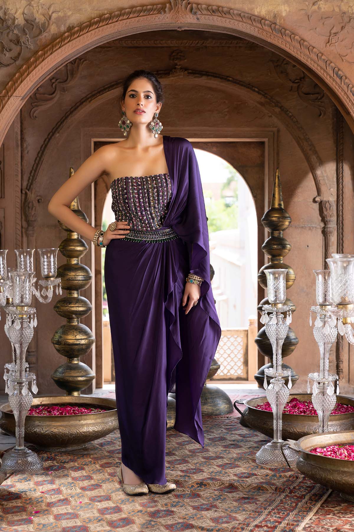 PURPLE PRINTED SAREE GOWN