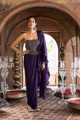 PURPLE PRINTED SAREE GOWN