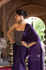 PURPLE PRINTED SAREE GOWN