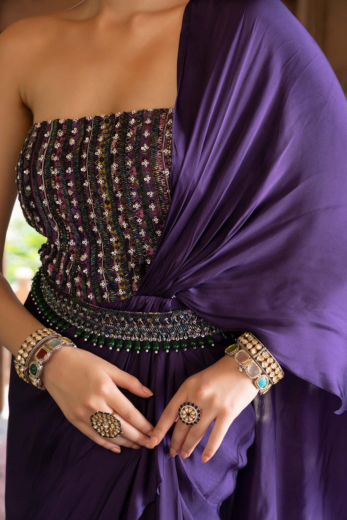 PURPLE PRINTED SAREE GOWN