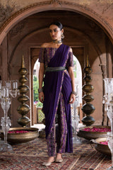 PURPLE OFF SHOULDER PANT SAREE
