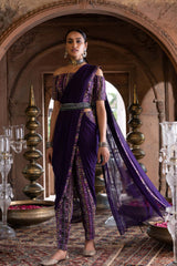PURPLE OFF SHOULDER PANT SAREE