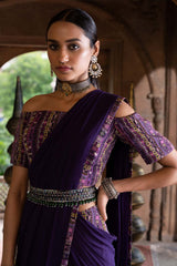 PURPLE OFF SHOULDER PANT SAREE