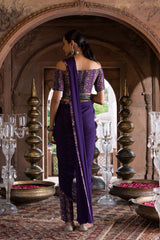PURPLE OFF SHOULDER PANT SAREE
