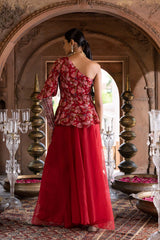MAROON PRINTED ONE SHOULDER TOP WITH PALAZZO
