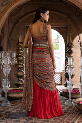RED PRINTED SHARARA SAREE