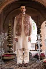 BEIGE KURTA SALWAR WITH BUNDI