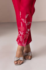 CHERRY EMBROIDERED COTTON TOP WITH TROUSERS