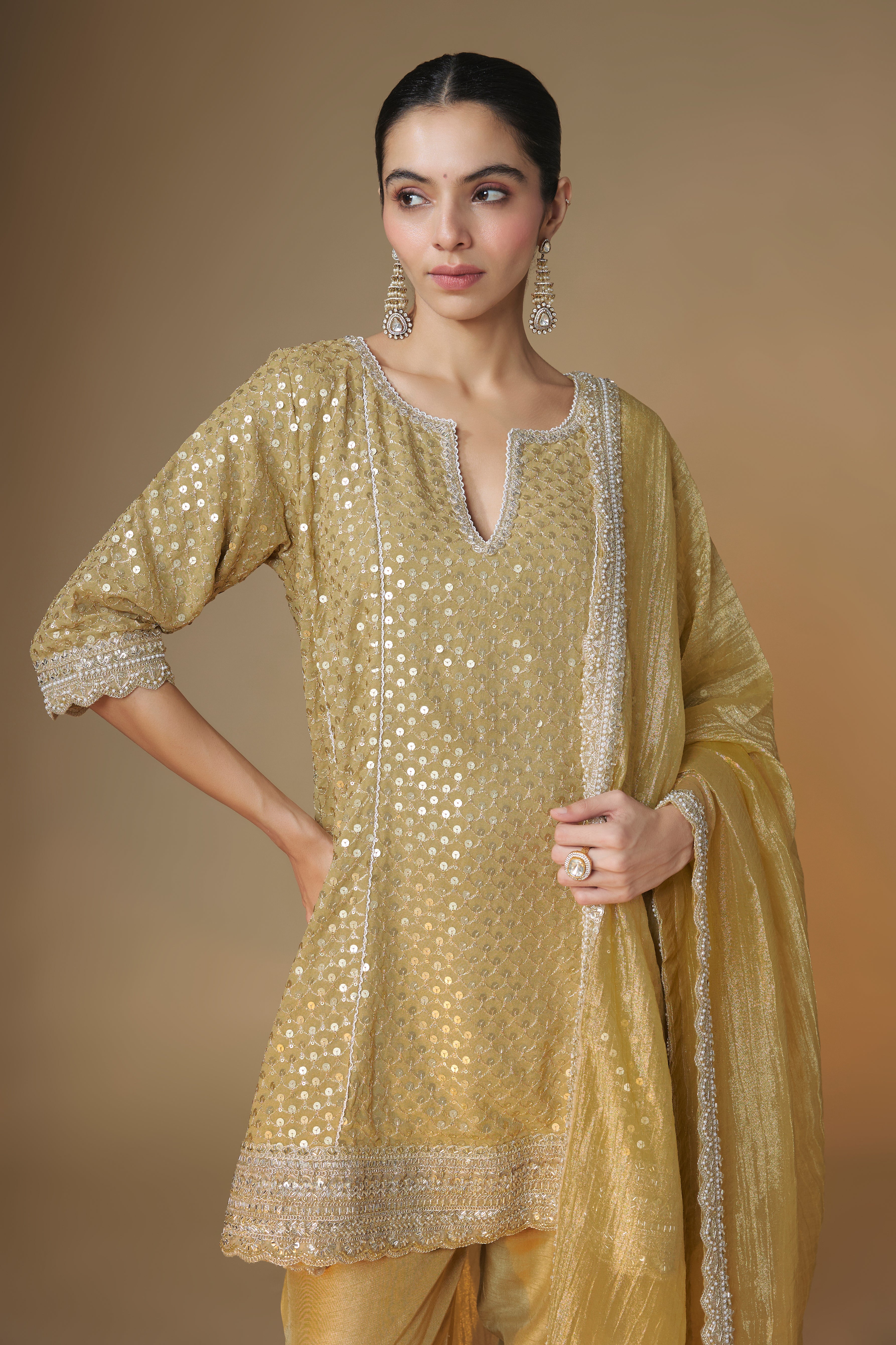 Champagne gold choga kurta and salwar set