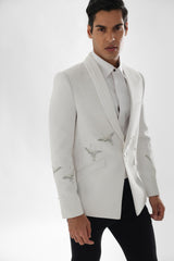 Machine Embroidered Tuxedo Highlighted With Silver Katdana