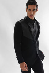 Jet Black Tuxedo Set With Leather Cord Detailing