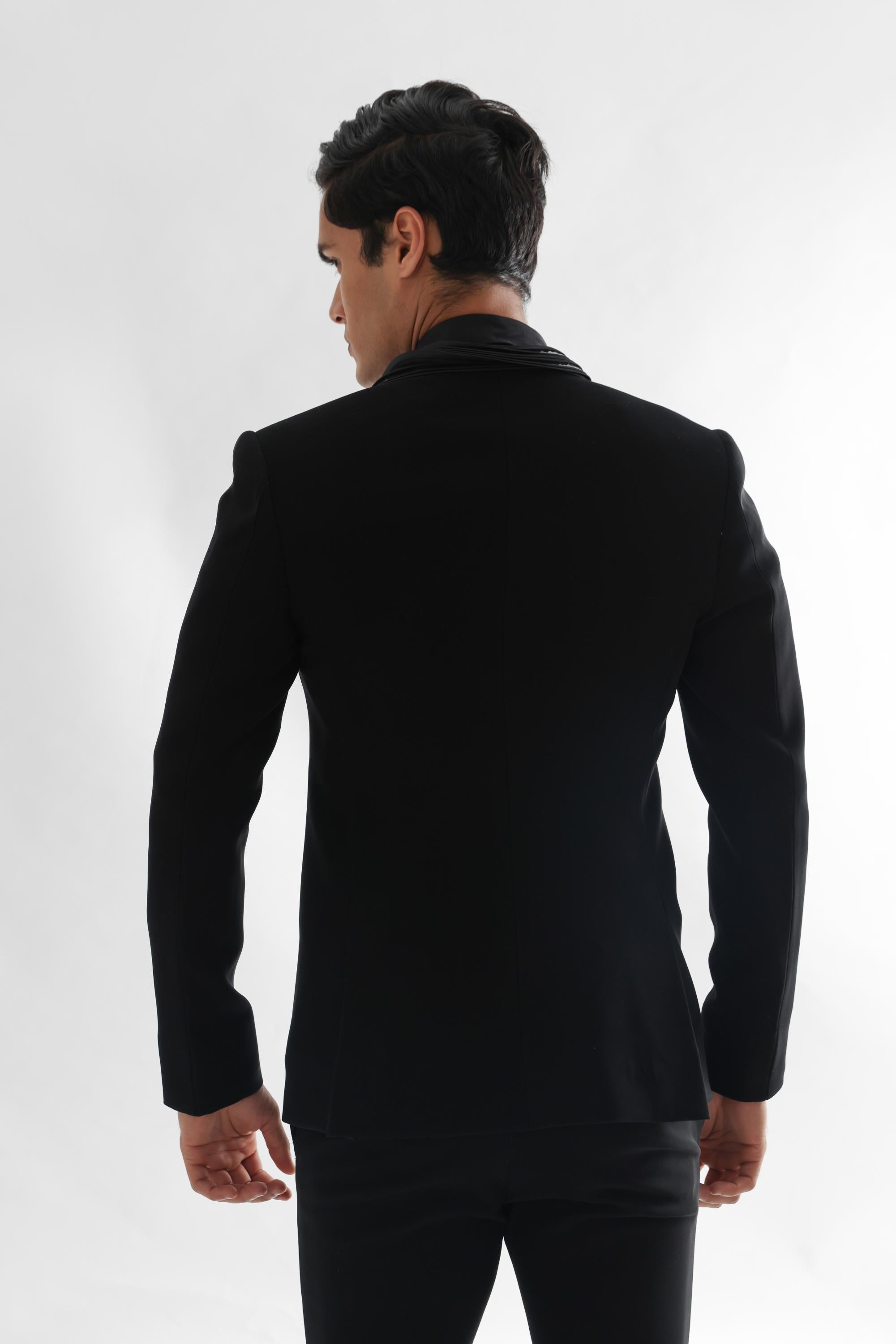 Jet Black Tuxedo Set With Leather Cord Detailing