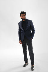 Navy Blue Tuxedo Paired With Black Trouser SET