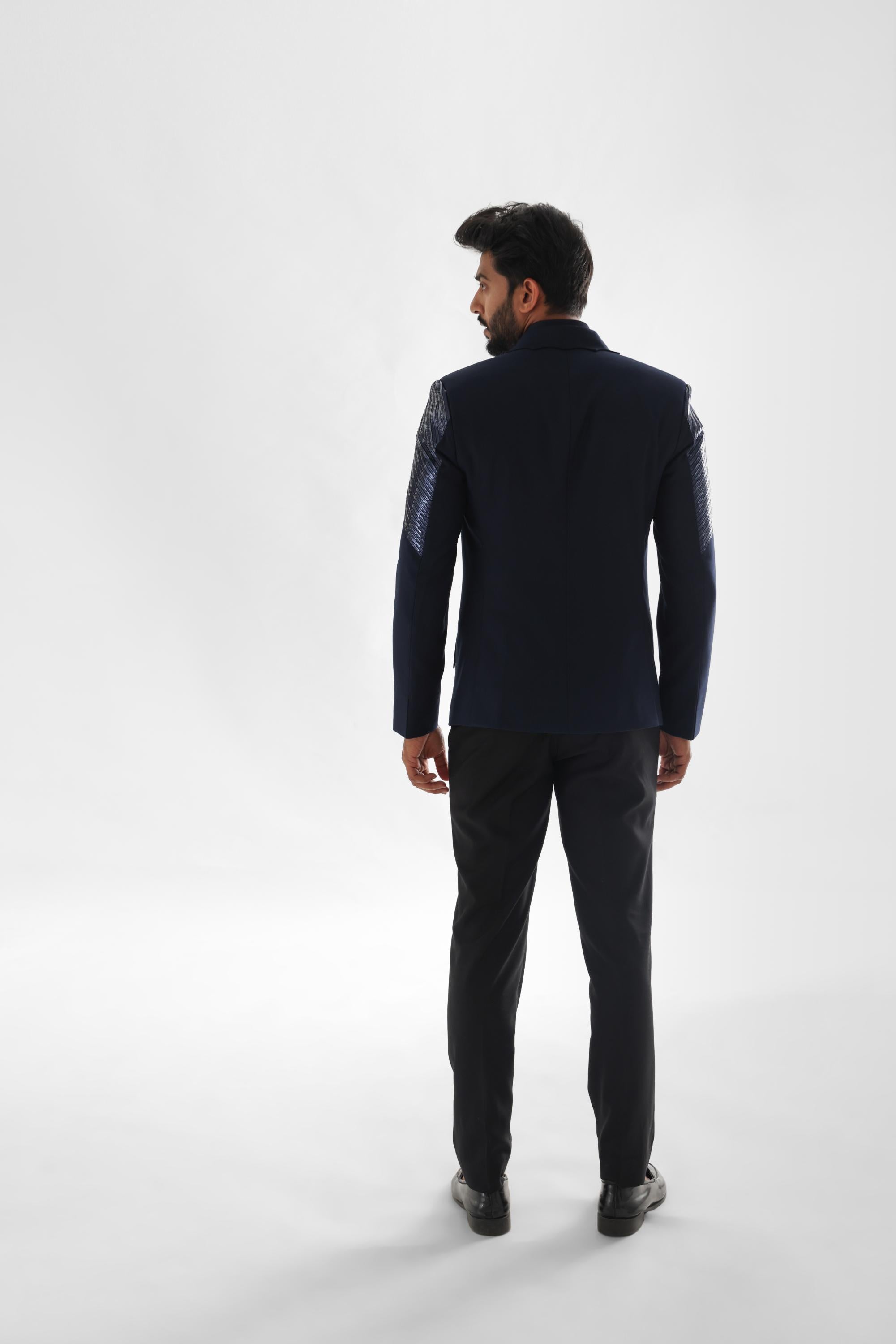 Navy Blue Tuxedo Paired With Black Trouser SET