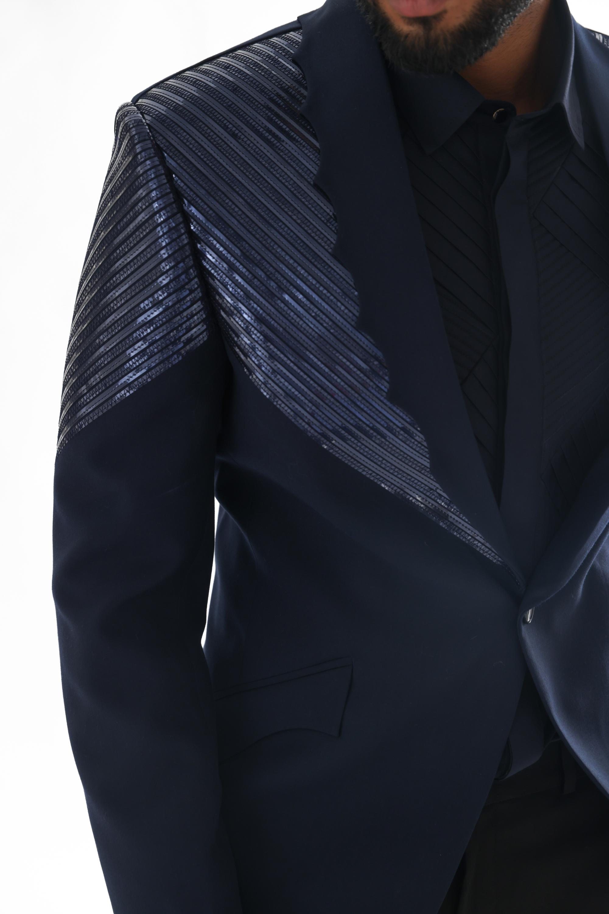 Navy Blue Tuxedo Paired With Black Trouser SET