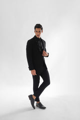 Jet Black Tuxedo Set With Contemporary Embroidery