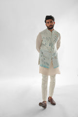 Lotus Lake Light Blue Long Nehru Jacket SET