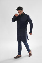 Checkered Pintucks With Stitchline Midnight Blue Kurta