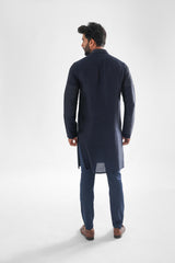 Checkered Pintucks With Stitchline Midnight Blue Kurta