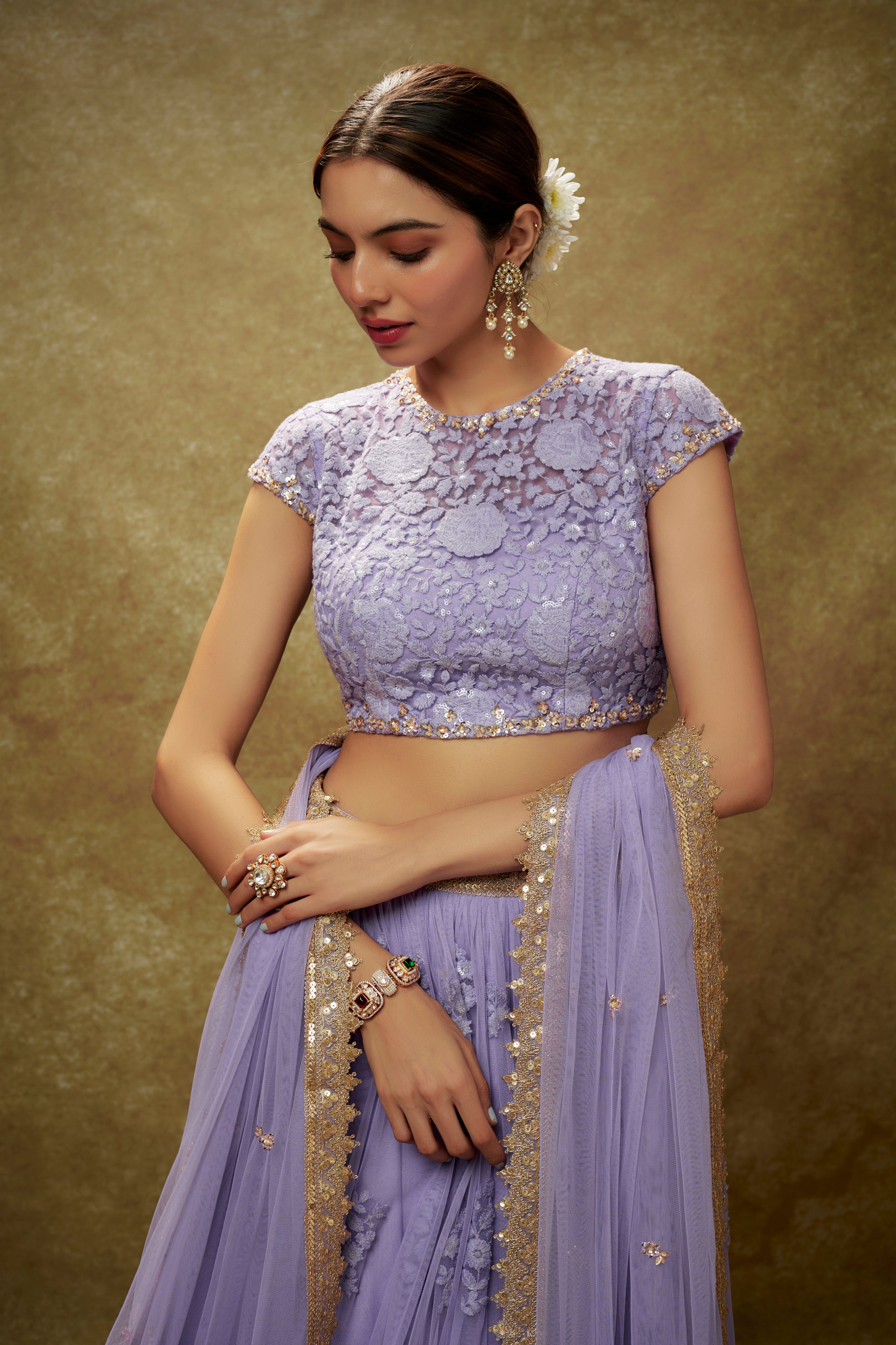 Lavender floral threadwork lehenga set