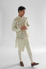 Hawk Light Yellow Nehru Jacket Embroidered