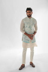 Lotus Lake Light Blue Long Nehru Jacket SET