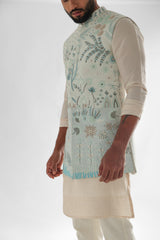 Lotus Lake Light Blue Long Nehru Jacket SET