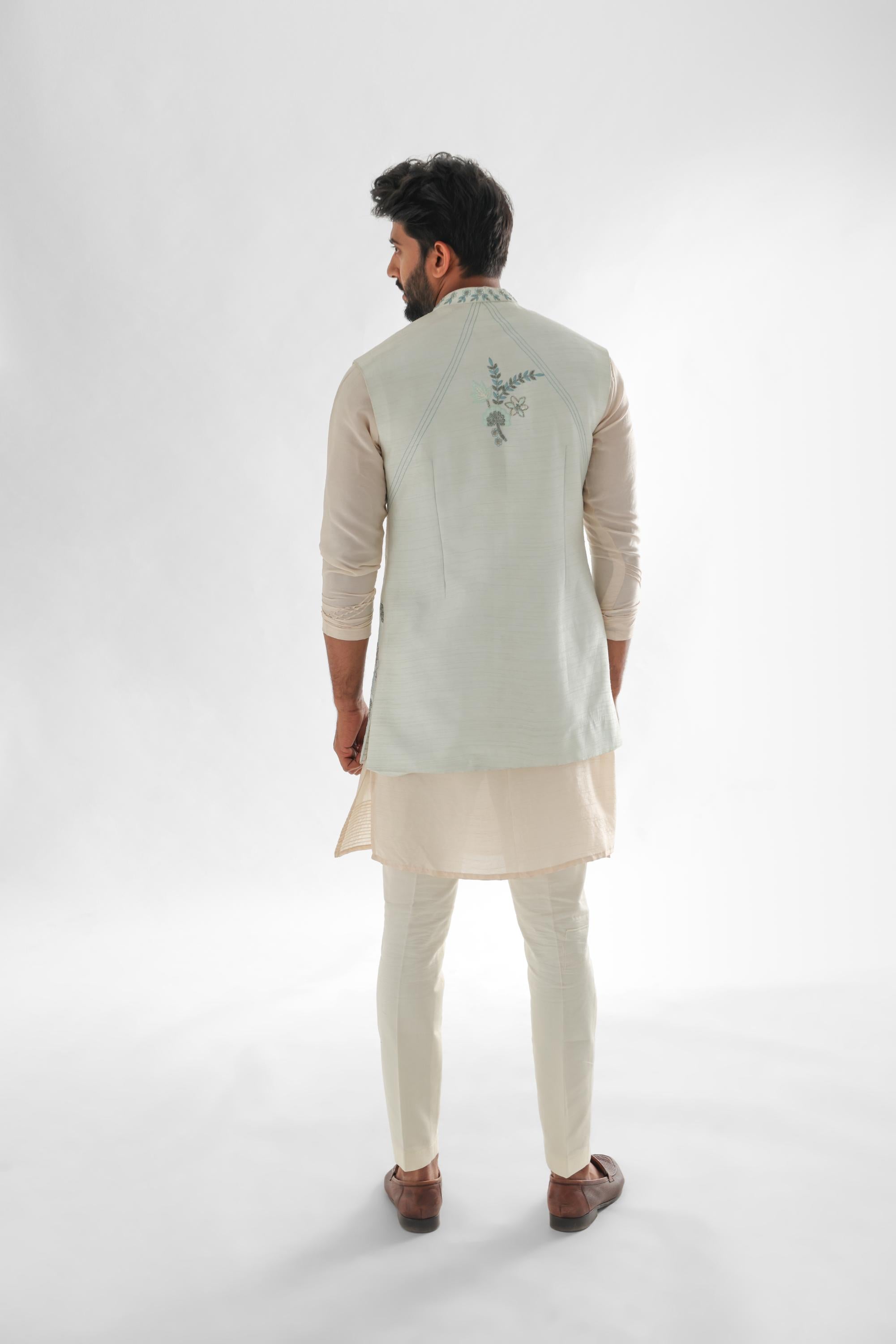 Lotus Lake Light Blue Long Nehru Jacket SET
