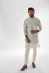 Lotus Lake Light Blue Long Nehru Jacket SET