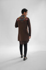 Cosmos Chocolate Brown Long Nehru SET