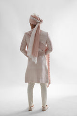 Powder Pink Sherwani Set With Intricate Threadwork