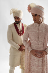 Powder Pink Sherwani Set With Intricate Threadwork