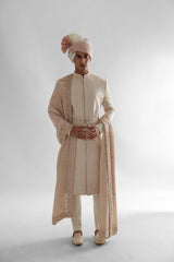 Peach Sherwani Set With Allover Dori Work Embroidery